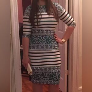 Eva Mendes for New York & Company Blue and White Patterned Midi Dress